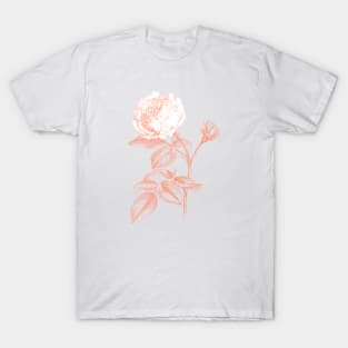 Pink Rose Flower Monochrome Illustration T-Shirt